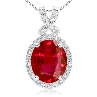 12x10mm AAA Vintage Style Ruby Pendant with Diamond Halo in P950 Platinum