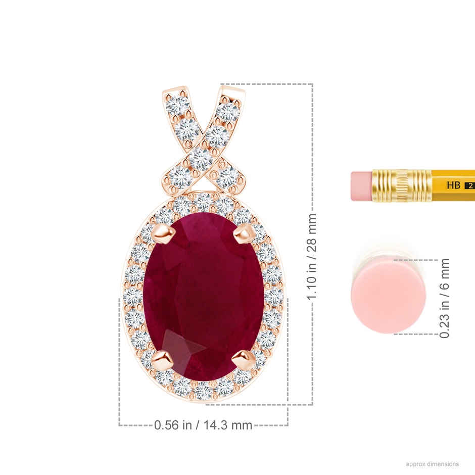 14x10mm A Vintage Style Ruby Pendant with Diamond Halo in 18K Rose Gold ruler