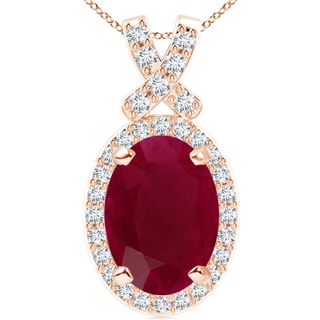 14x10mm A Vintage Style Ruby Pendant with Diamond Halo in 9K Rose Gold