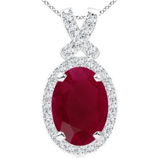 14x10mm A Vintage Style Ruby Pendant with Diamond Halo in P950 Platinum