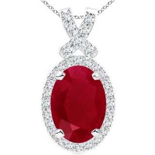 14x10mm AA Vintage Style Ruby Pendant with Diamond Halo in P950 Platinum