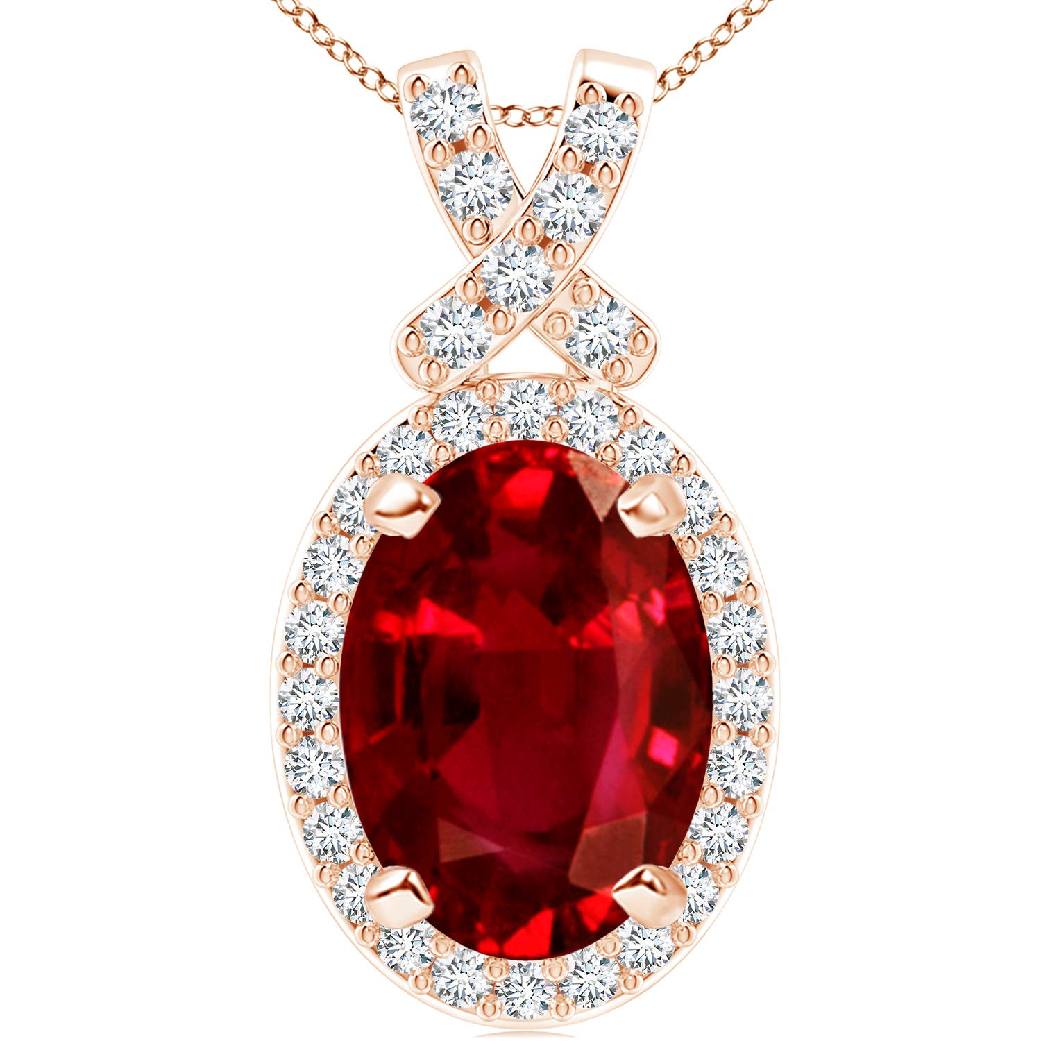 Vintage Style Ruby Pendant with Diamond Halo