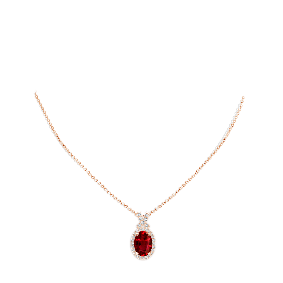 14x10mm AAAA Vintage Style Ruby Pendant with Diamond Halo in Rose Gold pen