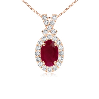 6x4mm A Vintage Style Ruby Pendant with Diamond Halo in 10K Rose Gold