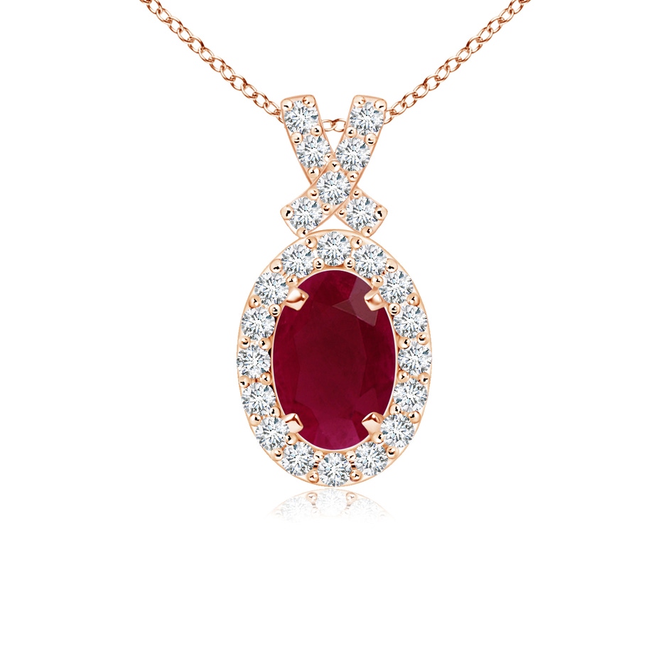 6x4mm A Vintage Style Ruby Pendant with Diamond Halo in 9K Rose Gold 