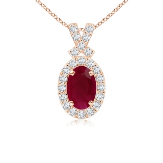 6x4mm A Vintage Style Ruby Pendant with Diamond Halo in Rose Gold