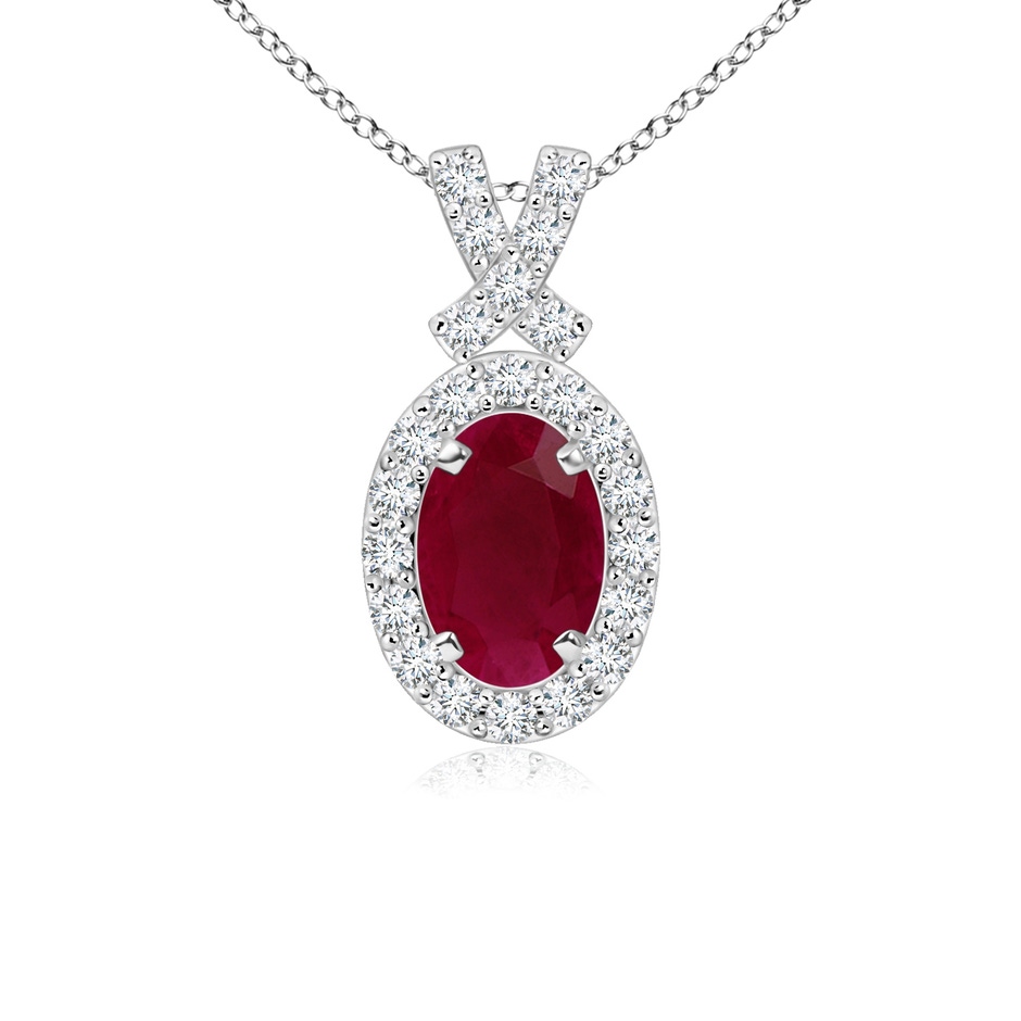 6x4mm A Vintage Style Ruby Pendant with Diamond Halo in White Gold 