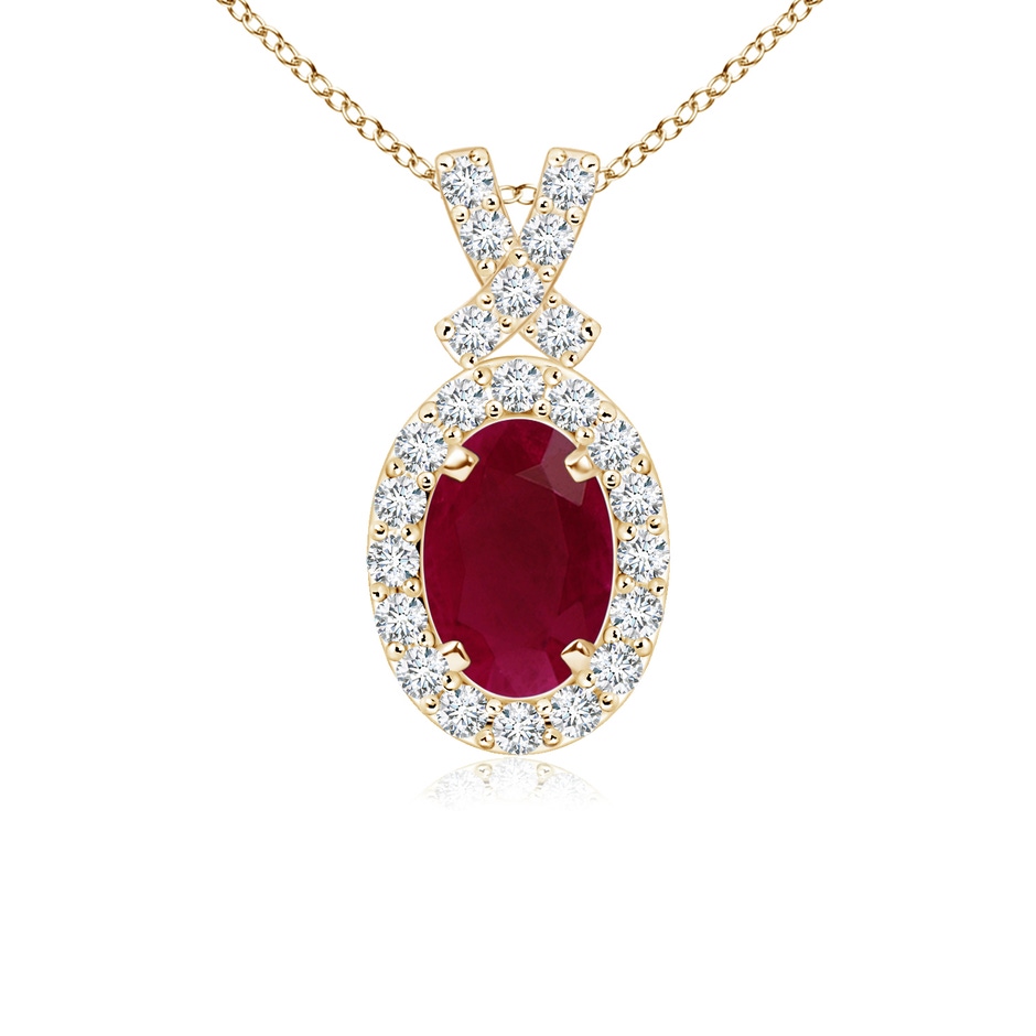 6x4mm A Vintage Style Ruby Pendant with Diamond Halo in Yellow Gold 