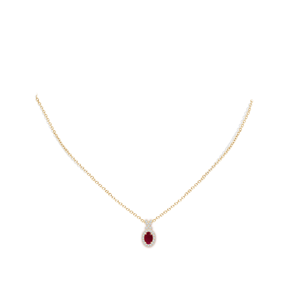 6x4mm A Vintage Style Ruby Pendant with Diamond Halo in Yellow Gold pen