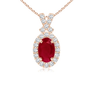 6x4mm AA Vintage Style Ruby Pendant with Diamond Halo in 10K Rose Gold