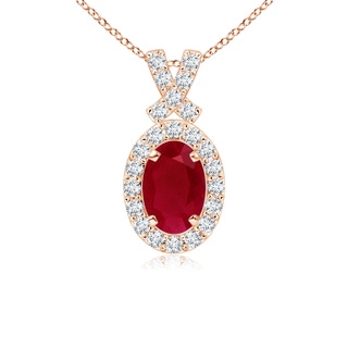 6x4mm AA Vintage Style Ruby Pendant with Diamond Halo in 9K Rose Gold