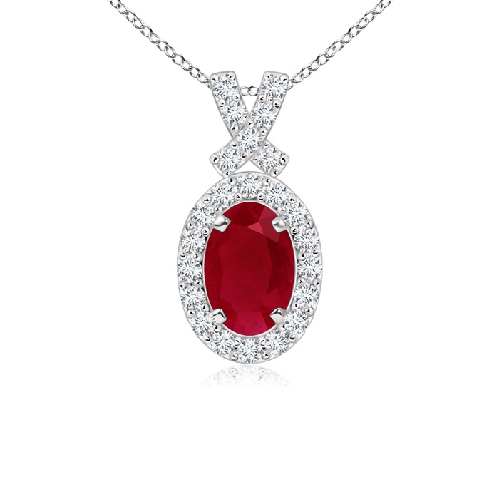 6x4mm AA Vintage Style Ruby Pendant with Diamond Halo in P950 Platinum 