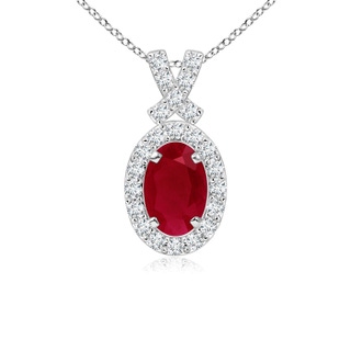 6x4mm AA Vintage Style Ruby Pendant with Diamond Halo in P950 Platinum