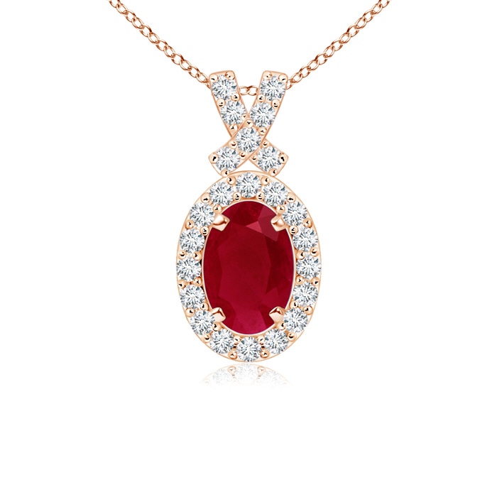 6x4mm AA Vintage Style Ruby Pendant with Diamond Halo in Rose Gold 
