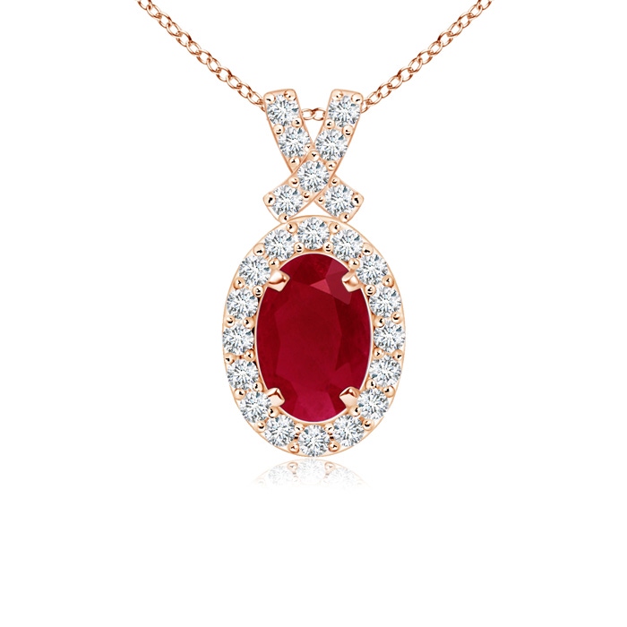 6x4mm AA Vintage Style Ruby Pendant with Diamond Halo in Rose Gold