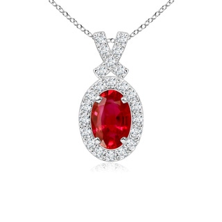 6x4mm AAA Vintage Style Ruby Pendant with Diamond Halo in P950 Platinum