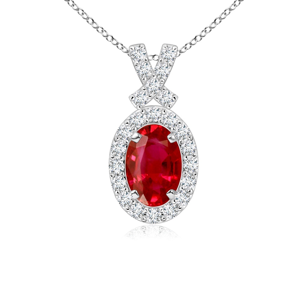 6x4mm AAA Vintage Style Ruby Pendant with Diamond Halo in White Gold