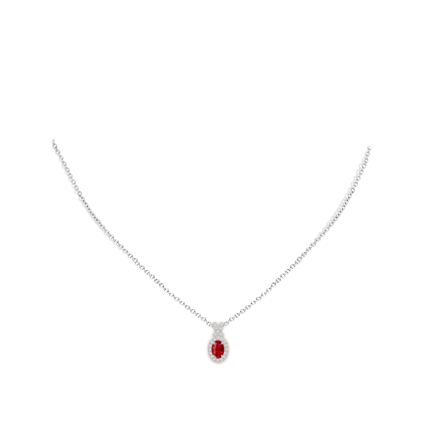6x4mm AAA Vintage Style Ruby Pendant with Diamond Halo in White Gold - body_neck