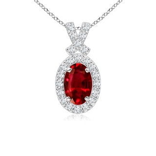 6x4mm AAAA Vintage Style Ruby Pendant with Diamond Halo in White Gold