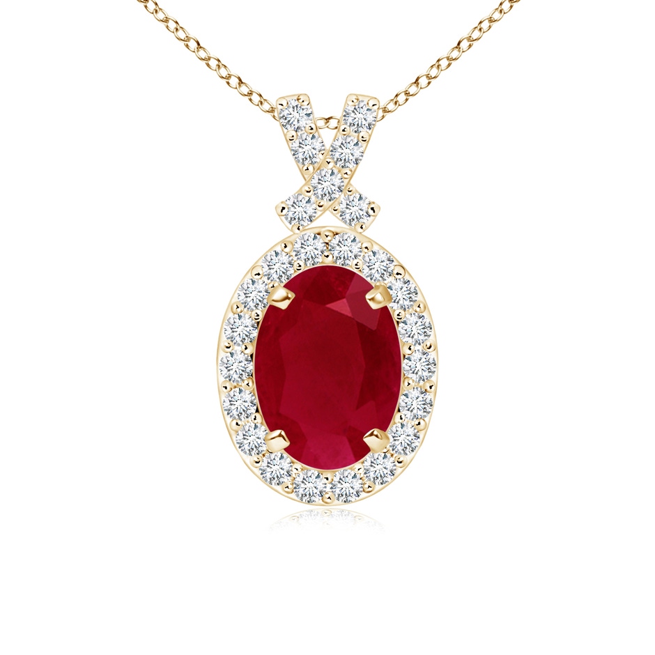 7x5mm AA Vintage Style Ruby Pendant with Diamond Halo in Yellow Gold 