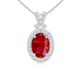 7x5mm AAA Vintage Style Ruby Pendant with Diamond Halo in P950 Platinum