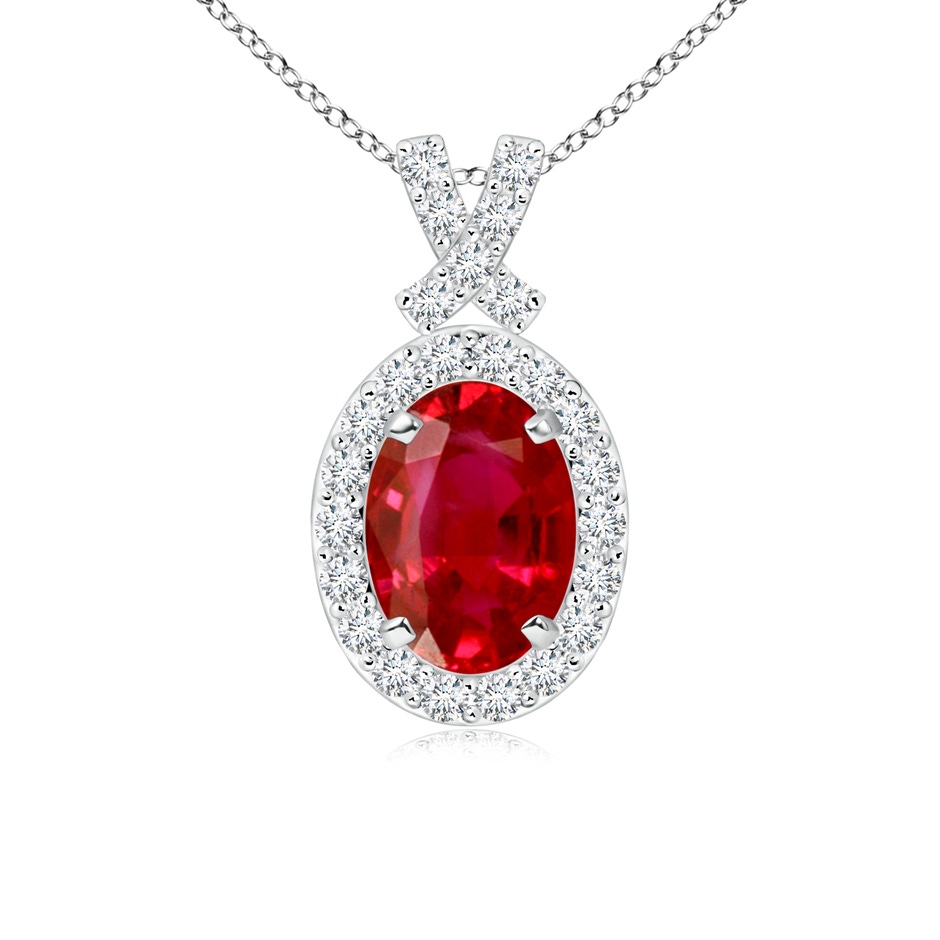 7x5mm AAA Vintage Style Ruby Pendant with Diamond Halo in White Gold 