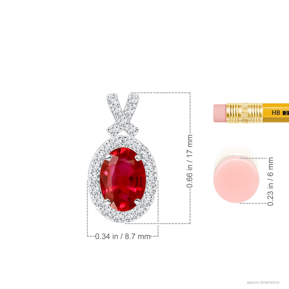 7x5mm AAA Vintage Style Ruby Pendant with Diamond Halo in White Gold ruler