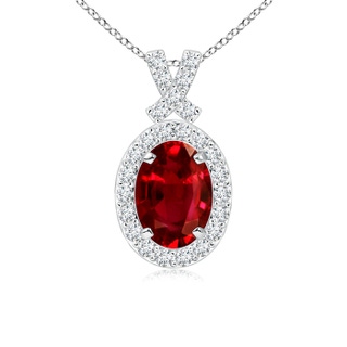 7x5mm AAAA Vintage Style Ruby Pendant with Diamond Halo in P950 Platinum