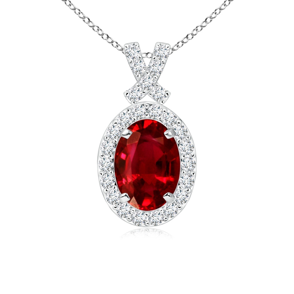 7x5mm AAAA Vintage Style Ruby Pendant with Diamond Halo in P950 Platinum 