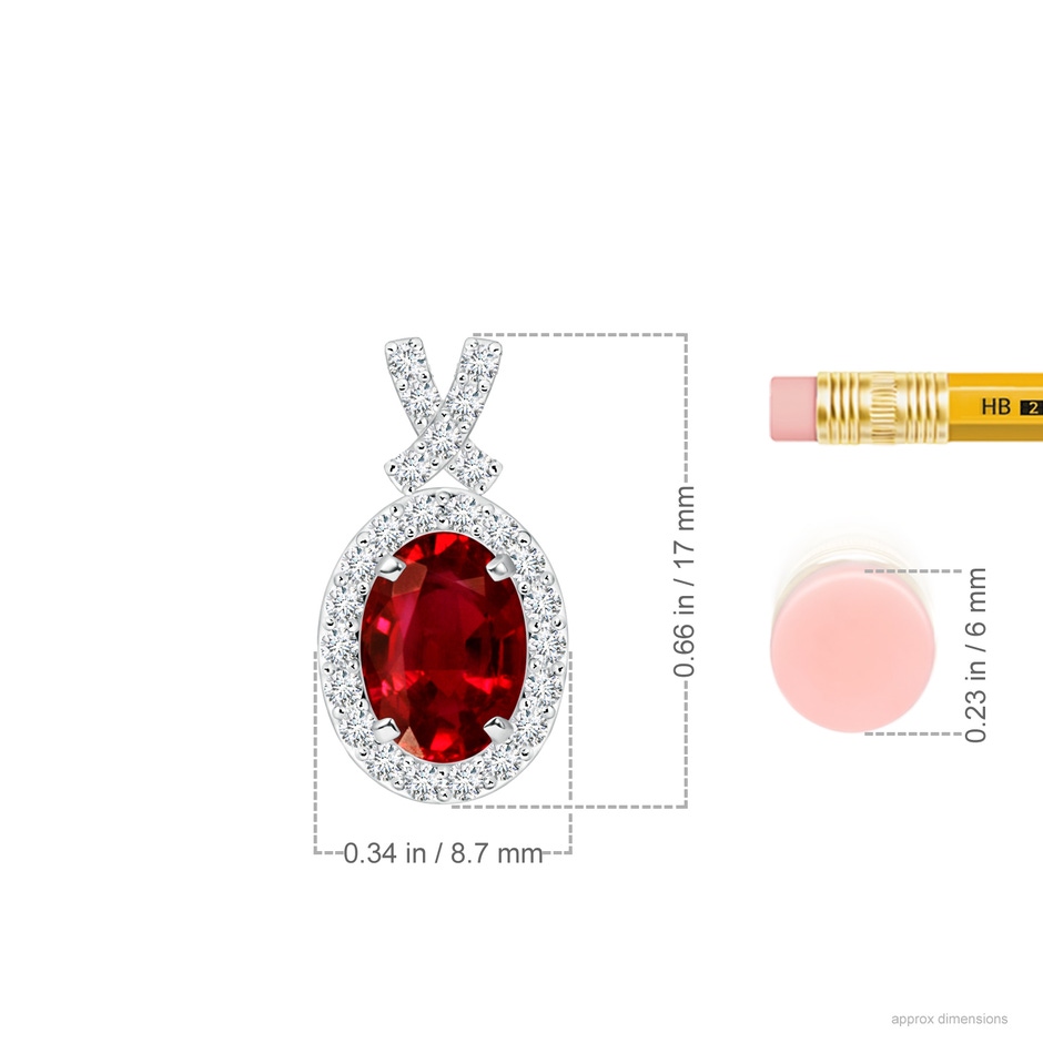 7x5mm AAAA Vintage Style Ruby Pendant with Diamond Halo in P950 Platinum ruler