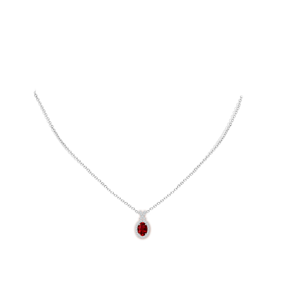 7x5mm AAAA Vintage Style Ruby Pendant with Diamond Halo in P950 Platinum pen