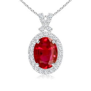 8x6mm AAA Vintage Style Ruby Pendant with Diamond Halo in P950 Platinum