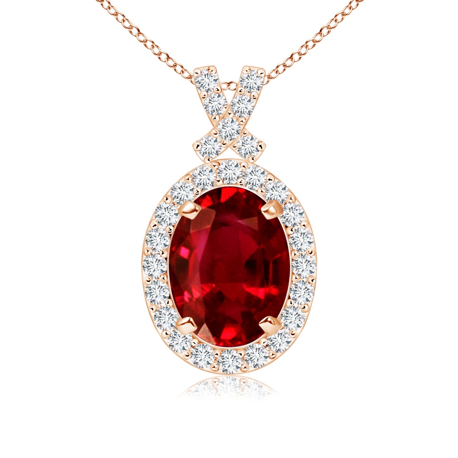 8x6mm AAAA Vintage Style Ruby Pendant with Diamond Halo in Rose Gold 
