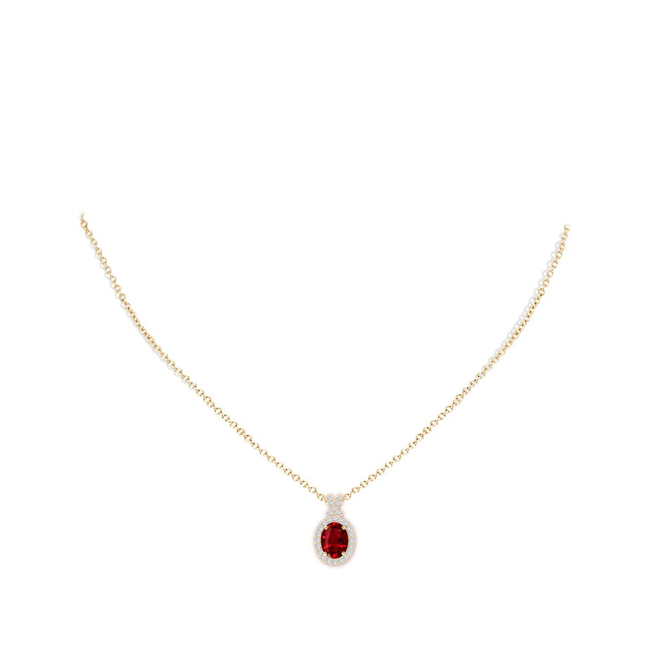 8x6mm AAAA Vintage Style Ruby Pendant with Diamond Halo in Yellow Gold pen
