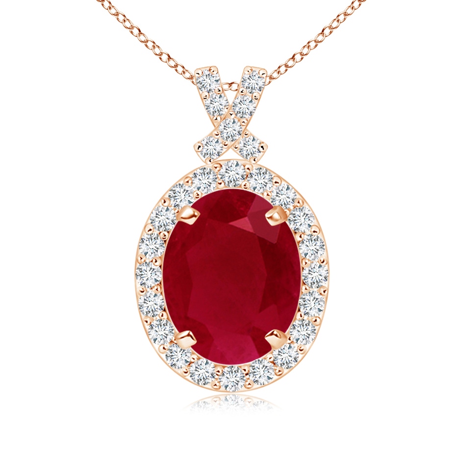 9x7mm AA Vintage Style Ruby Pendant with Diamond Halo in Rose Gold 