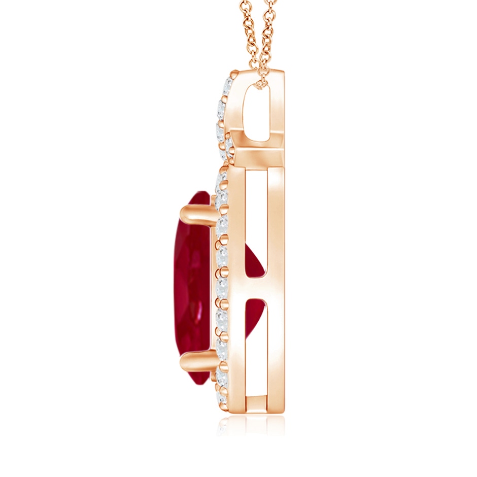 9x7mm AA Vintage Style Ruby Pendant with Diamond Halo in Rose Gold side 199