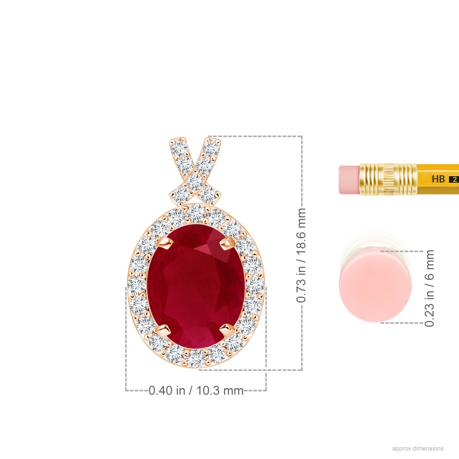 9x7mm AA Vintage Style Ruby Pendant with Diamond Halo in Rose Gold ruler