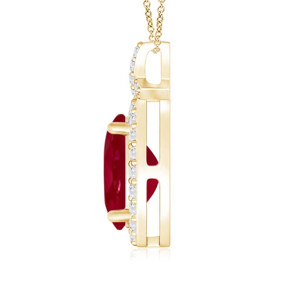 9x7mm AA Vintage Style Ruby Pendant with Diamond Halo in Yellow Gold side 199