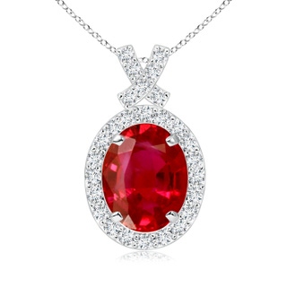 9x7mm AAA Vintage Style Ruby Pendant with Diamond Halo in P950 Platinum