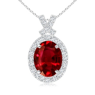 9x7mm AAAA Vintage Style Ruby Pendant with Diamond Halo in P950 Platinum