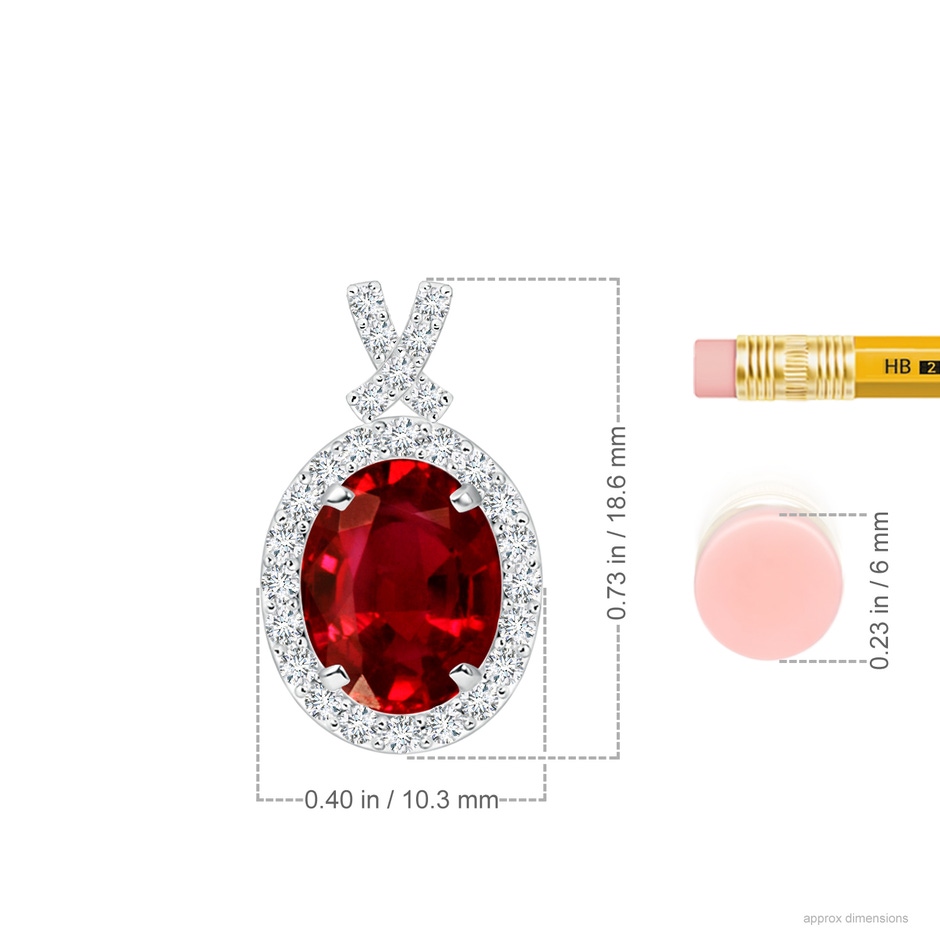 9x7mm AAAA Vintage Style Ruby Pendant with Diamond Halo in P950 Platinum ruler