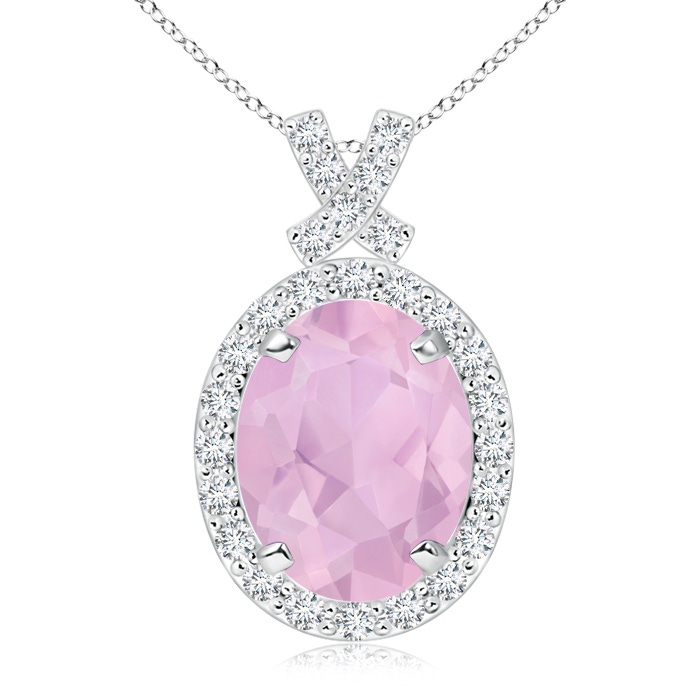 10x8mm AAAA Vintage Style Rose Quartz Pendant with Diamond Halo in P950 Platinum