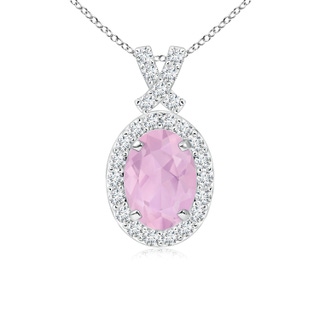 7x5mm AAAA Vintage Style Rose Quartz Pendant with Diamond Halo in P950 Platinum