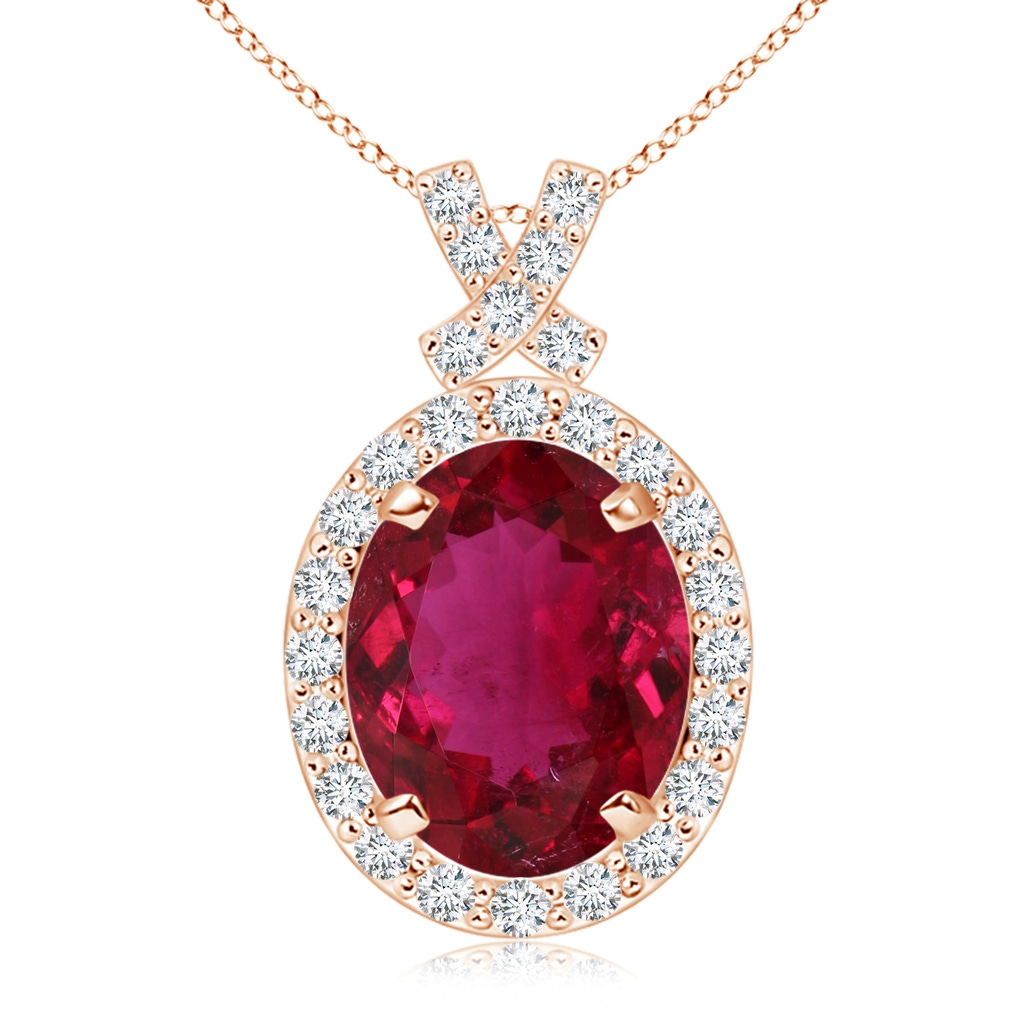 10.54x8.58x4.83mm AA Vintage Style GIA Certified Rubelite Pendant with Diamond Halo in Rose Gold