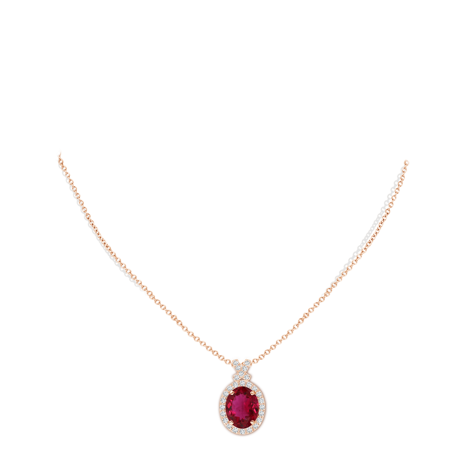 10.54x8.58x4.83mm AA Vintage Style GIA Certified Rubelite Pendant with Diamond Halo in Rose Gold pen