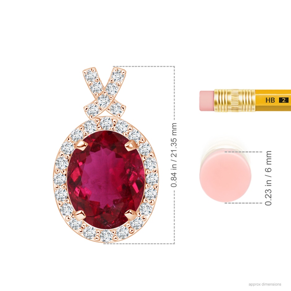 10.54x8.58x4.83mm AA Vintage Style GIA Certified Rubelite Pendant with Diamond Halo in Rose Gold ruler