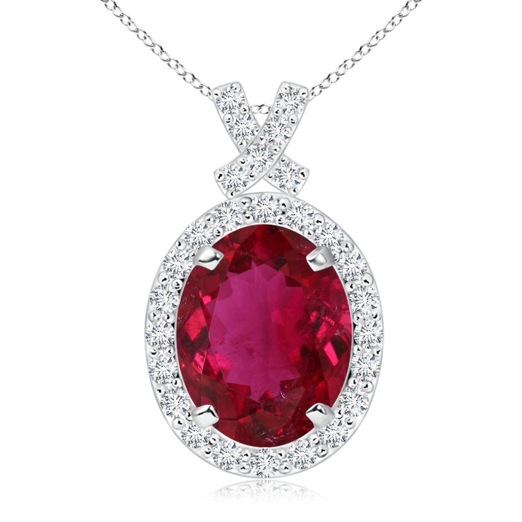 10.54x8.58x4.83mm AA Vintage Style GIA Certified Rubelite Pendant with Diamond Halo in White Gold