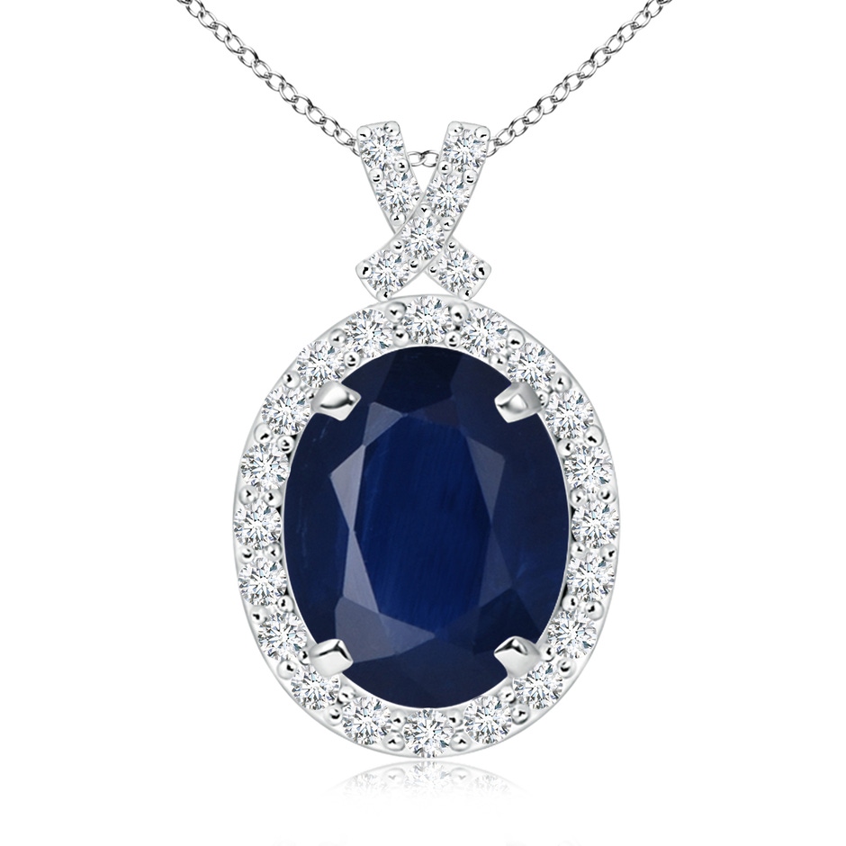 10x8mm A Vintage Style Sapphire Pendant with Diamond Halo in White Gold 