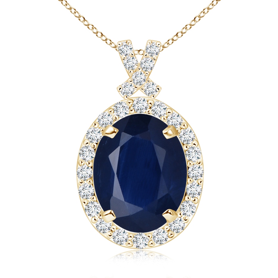 10x8mm A Vintage Style Sapphire Pendant with Diamond Halo in Yellow Gold 