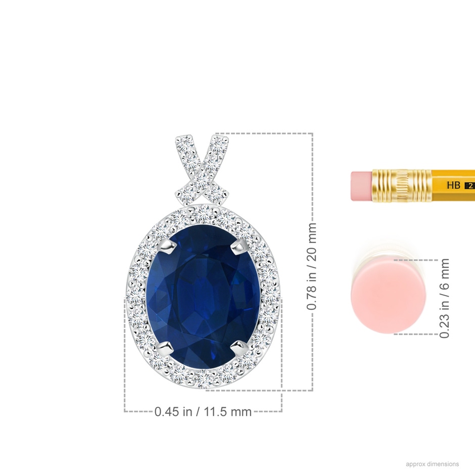 10x8mm AA Vintage Style Sapphire Pendant with Diamond Halo in P950 Platinum ruler